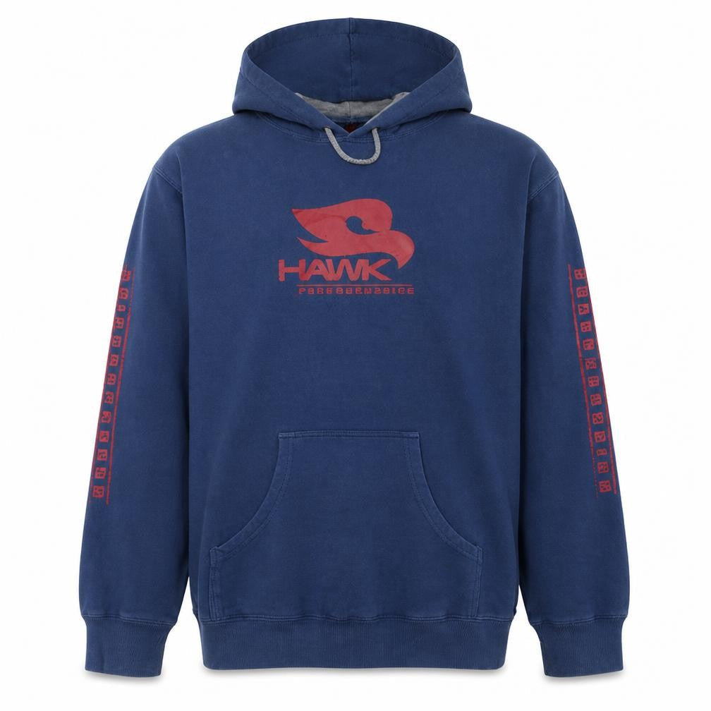Hawk Mens Blue Pullover Hoodie L Fleece Graphic Skater Sweatshirt
