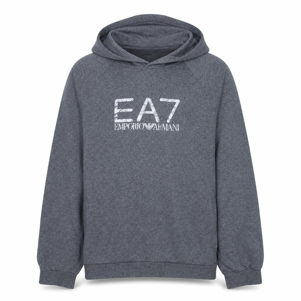 Emporio Armani EA7 Women's Grey Pullover Hoodie Size 12 Cotton Blend