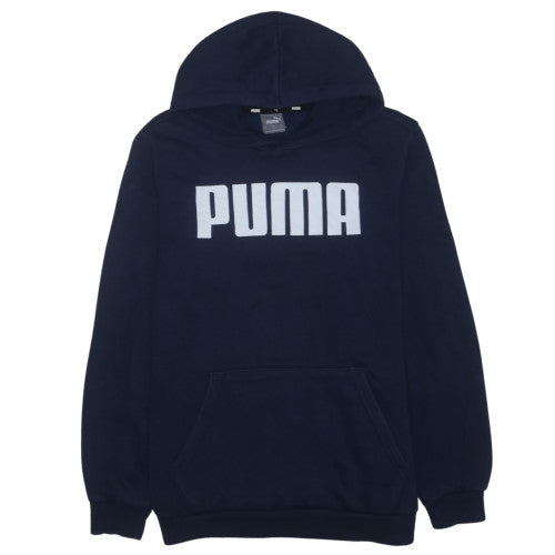Puma Mens Blue Pullover Hoodie Large Logo Sports Fleece