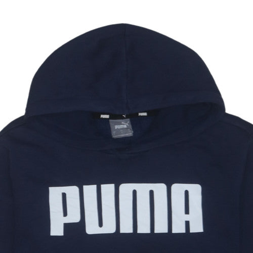 Puma Mens Blue Pullover Hoodie Large Logo Sports Fleece