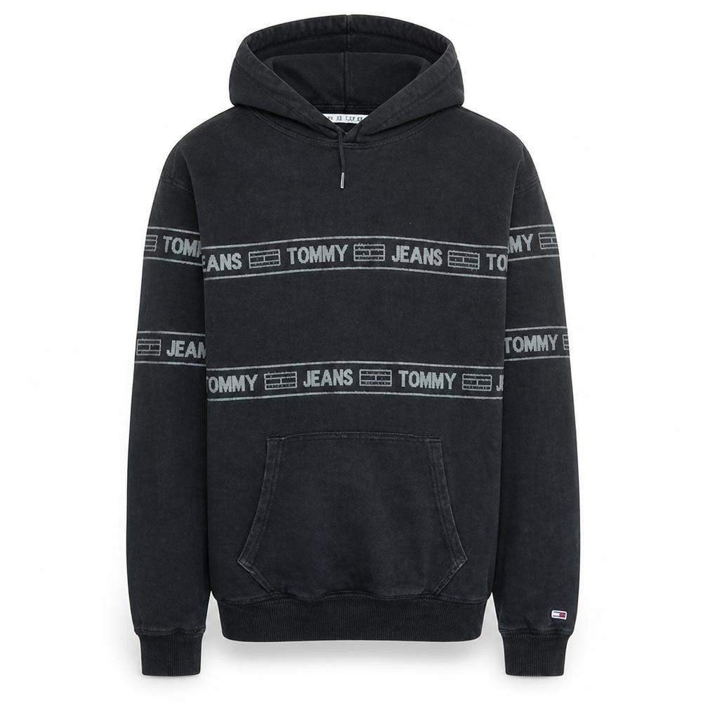 Tommy Jeans Men's Black Small Pullover Hoodie Cotton Logo Casual