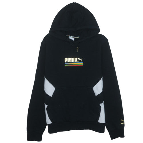 Puma Men's Black Pullover Hoodie M Gold Logo Fleece Sweatshirt