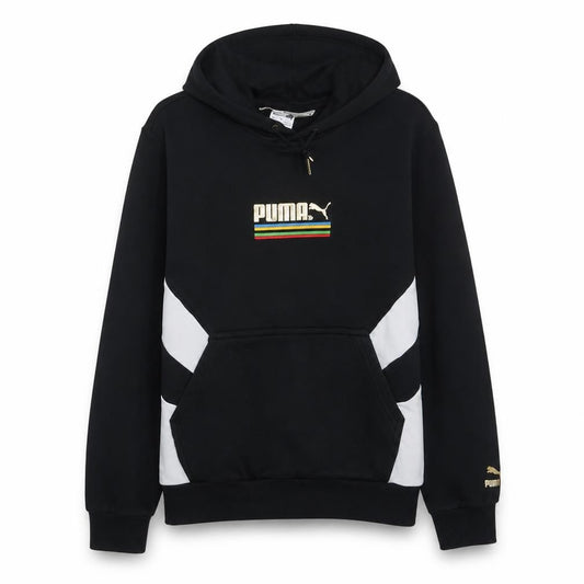Puma Men's Black Pullover Hoodie M Gold Logo Fleece Sweatshirt