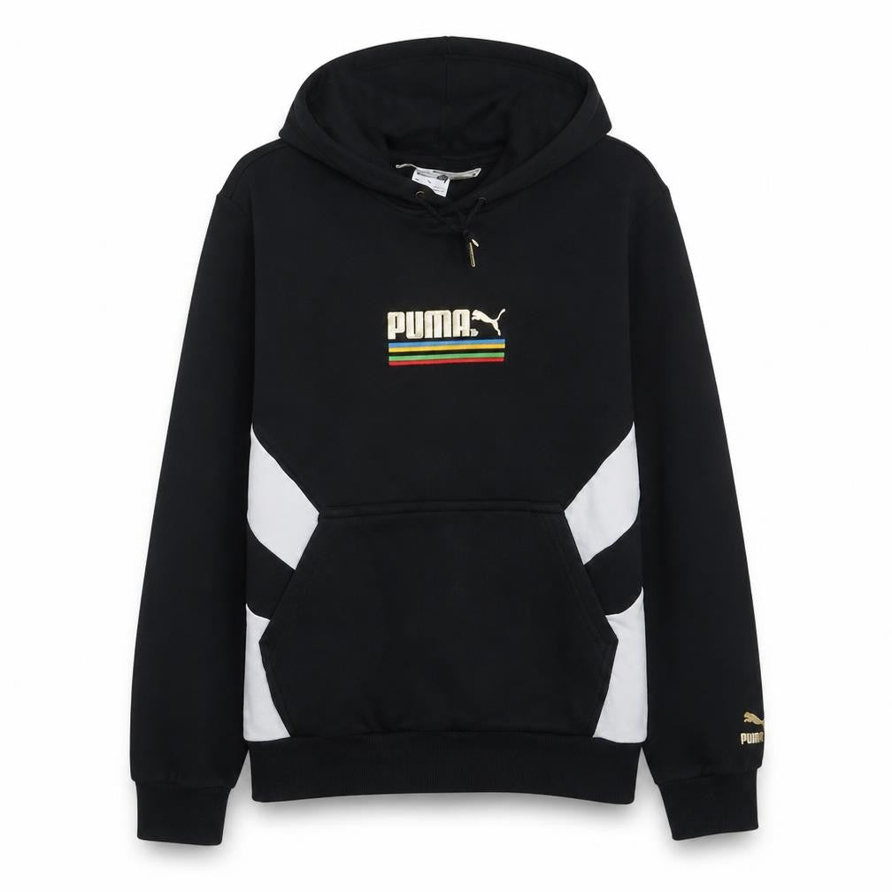 Puma Men's Black Pullover Hoodie M Gold Logo Fleece Sweatshirt