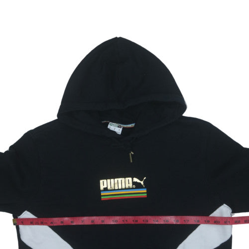 Puma Men's Black Pullover Hoodie M Gold Logo Fleece Sweatshirt