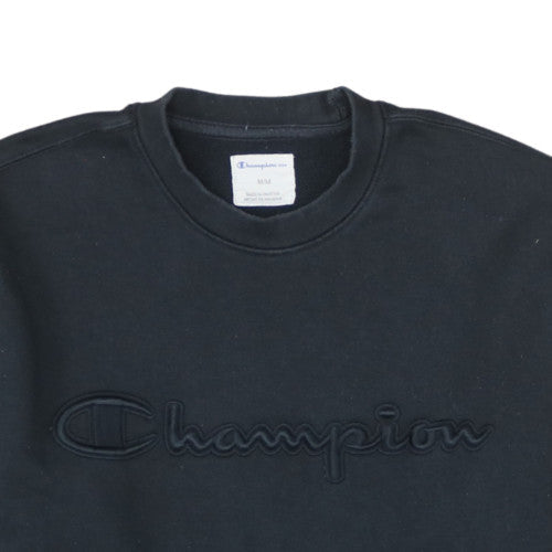 Champion Mens Black M Pullover Sweatshirt Embroidered Logo Crew Neck