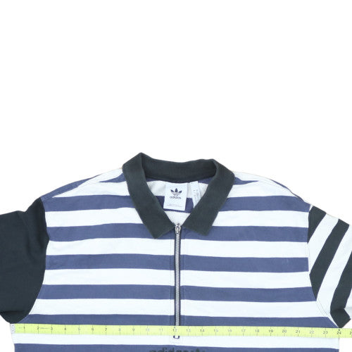Adidas Mens Blue Striped Collared 1/2 Zip Sweatshirt Size L