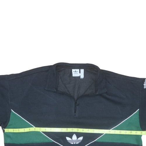 Adidas Women Black Green 1/4 Zip Sweatshirt XL Relaxed Fit Retro Style