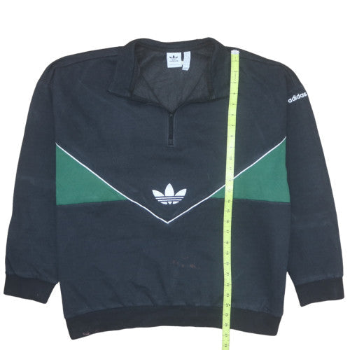 Adidas Women Black Green 1/4 Zip Sweatshirt XL Relaxed Fit Retro Style