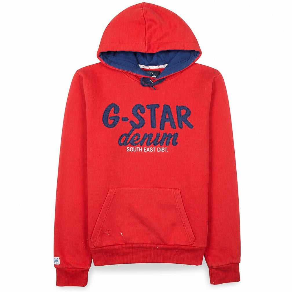 G-Star Men's Red Pullover Hoodie L Logo Fleece Sweatshirt