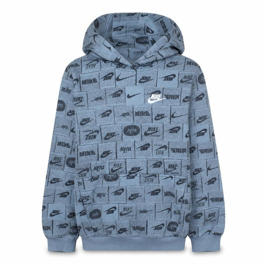 Nike Boys Blue Logo Print Pullover Hoodie Size L (147-158 cm)