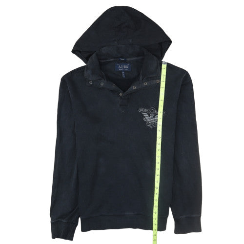 Armani Jeans Men's Black XL Henley Style Hooded Sweatshirt