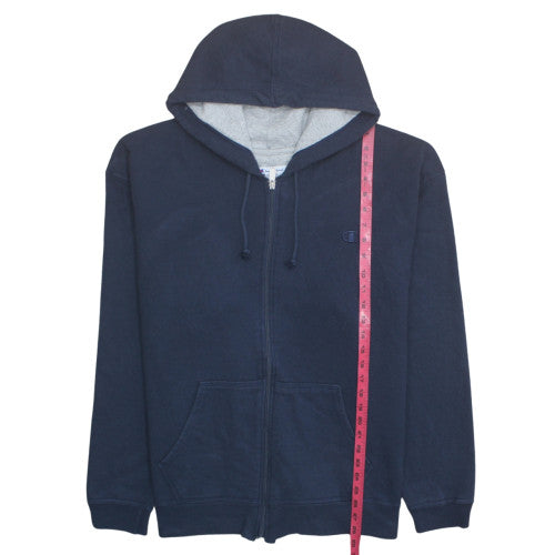 Champion Mens Blue Full Zip Hoodie 2XL Cotton Fleece Sweatshirt