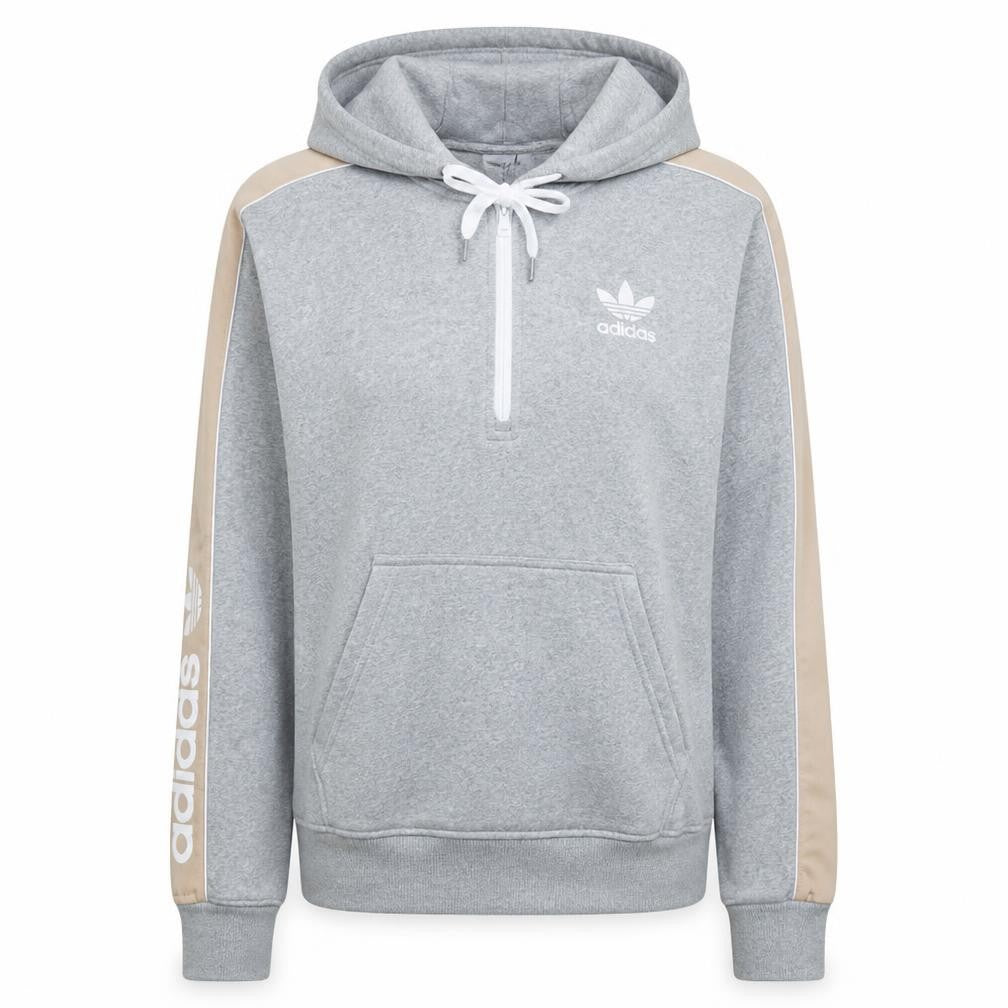 Adidas Women's Grey Beige 1/4 Zip Hooded Pullover XS Sweatshirt
