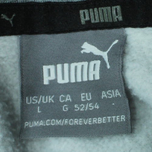 Puma Men's Grey Pullover Hoodie L Fleece Logo Sportswear