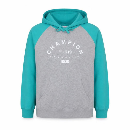 Champion Men's Grey & Teal Pullover Hoodie 2XL Graphic Print