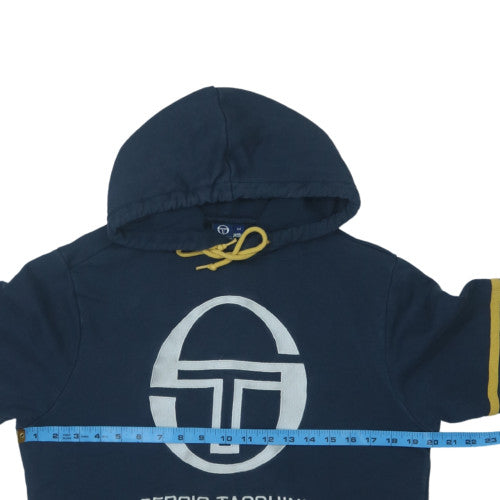 Sergio Tacchini Men Blue Pullover Hoodie M Logo Fleece Sweatshirt