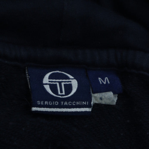 Sergio Tacchini Men Blue Pullover Hoodie M Logo Fleece Sweatshirt