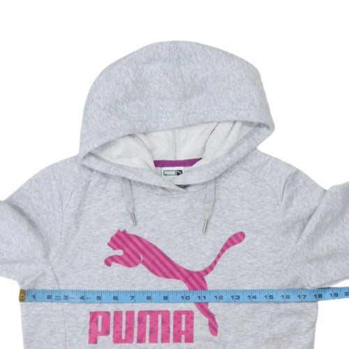 Puma Women's Grey Hoodie M Medium Pink Logo Pullover Casual