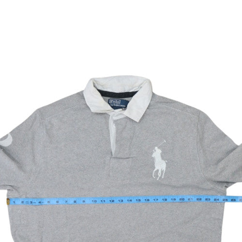Ralph Lauren Men's Grey Long Sleeve Custom Fit Polo Shirt XL Cotton