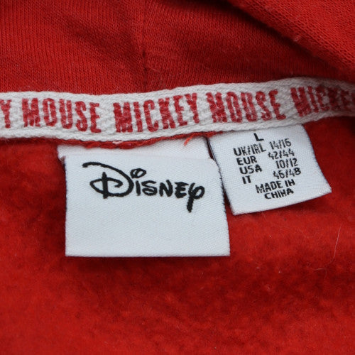 Disney Women Red Mickey Mouse Pullover Hoodie L Graphic Print Cotton