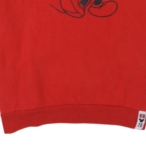 Disney Women Red Mickey Mouse Pullover Hoodie L Graphic Print Cotton
