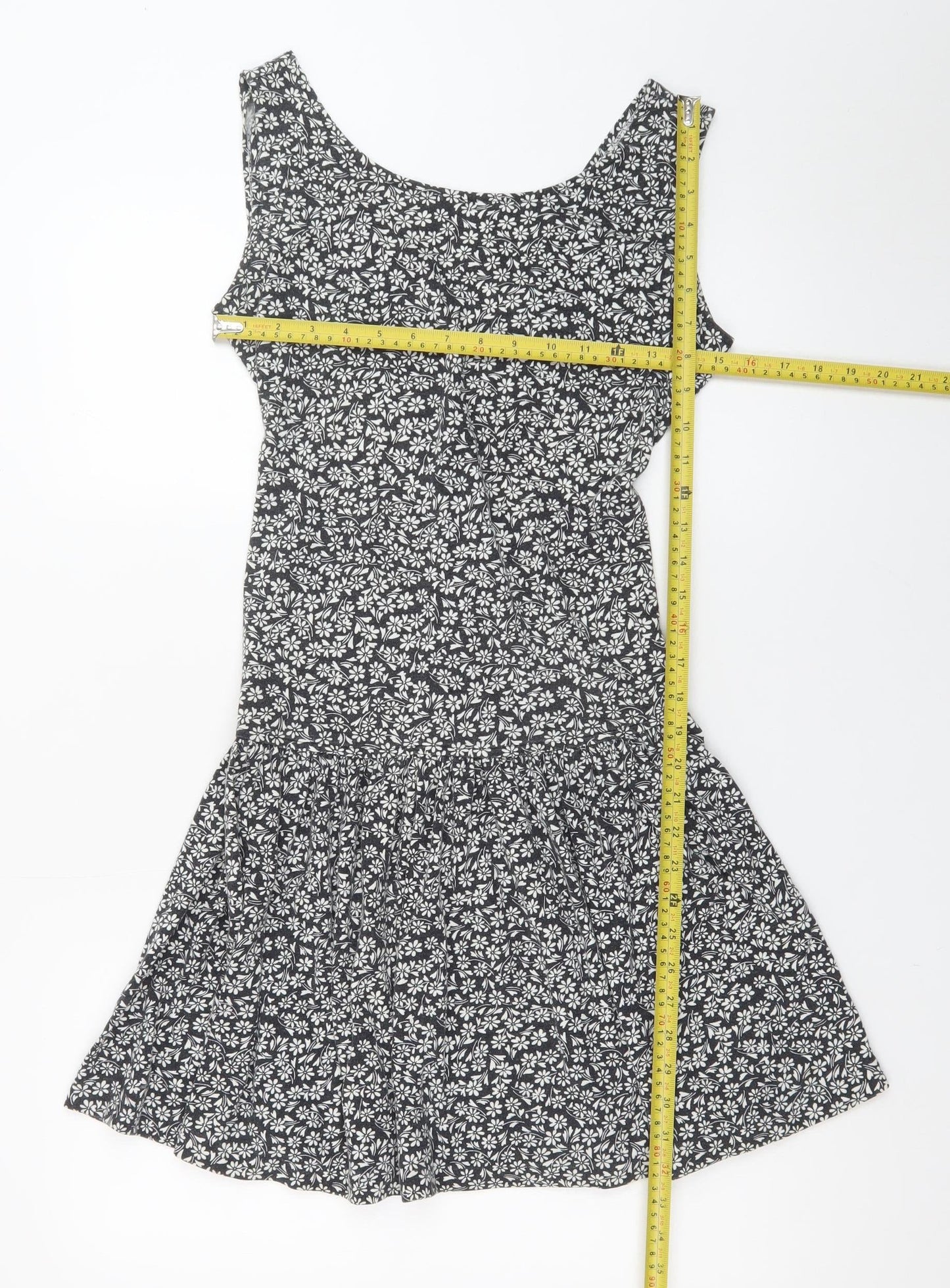 South Beach Womens Black Floral Cut Out Skater Dress M