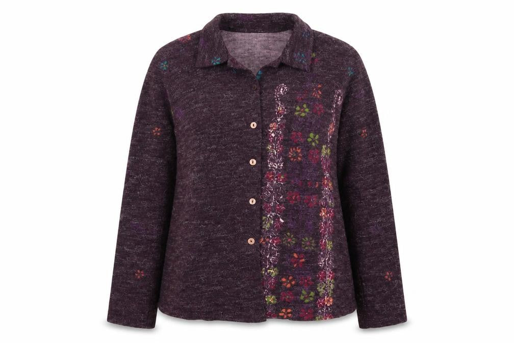 Foley's Women's Purple Floral Wool Blend Collared Cardigan Size 8