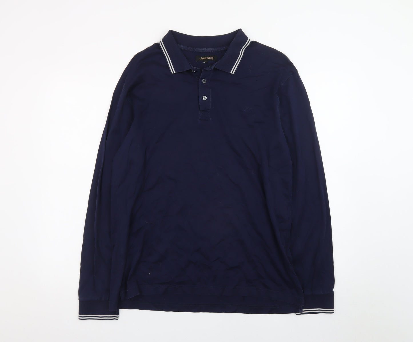 Jaeger Men's Blue Long Sleeve Cotton Polo Shirt Size L