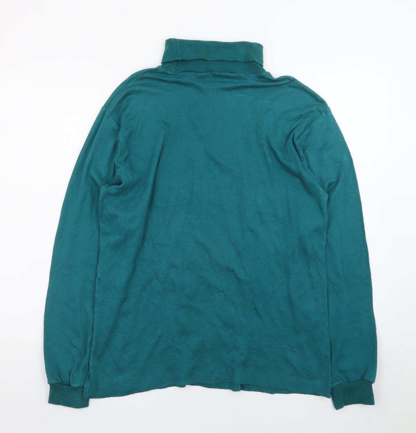 Manhattan Men's Green Roll Neck Long Sleeve Cotton T-Shirt L Vintage