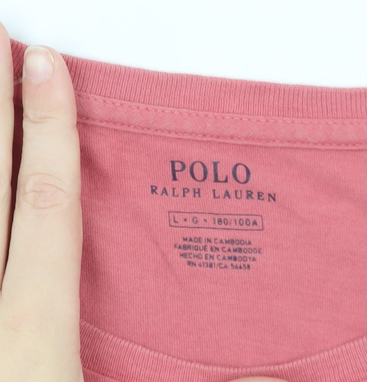 Ralph Lauren Men’s Pink Long Sleeve Cotton Crew Neck T-Shirt L