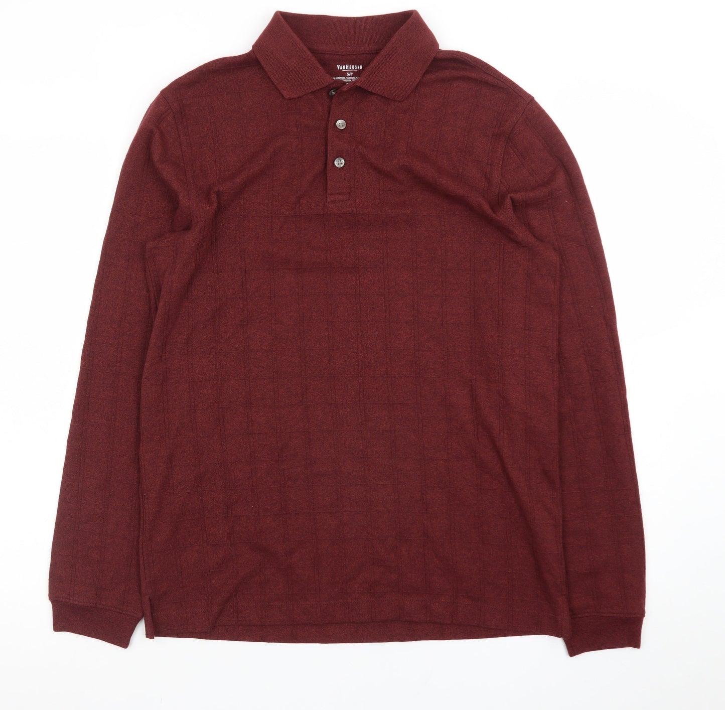 Van Heusen Men's Red Long Sleeve Cotton Polo Shirt Size S