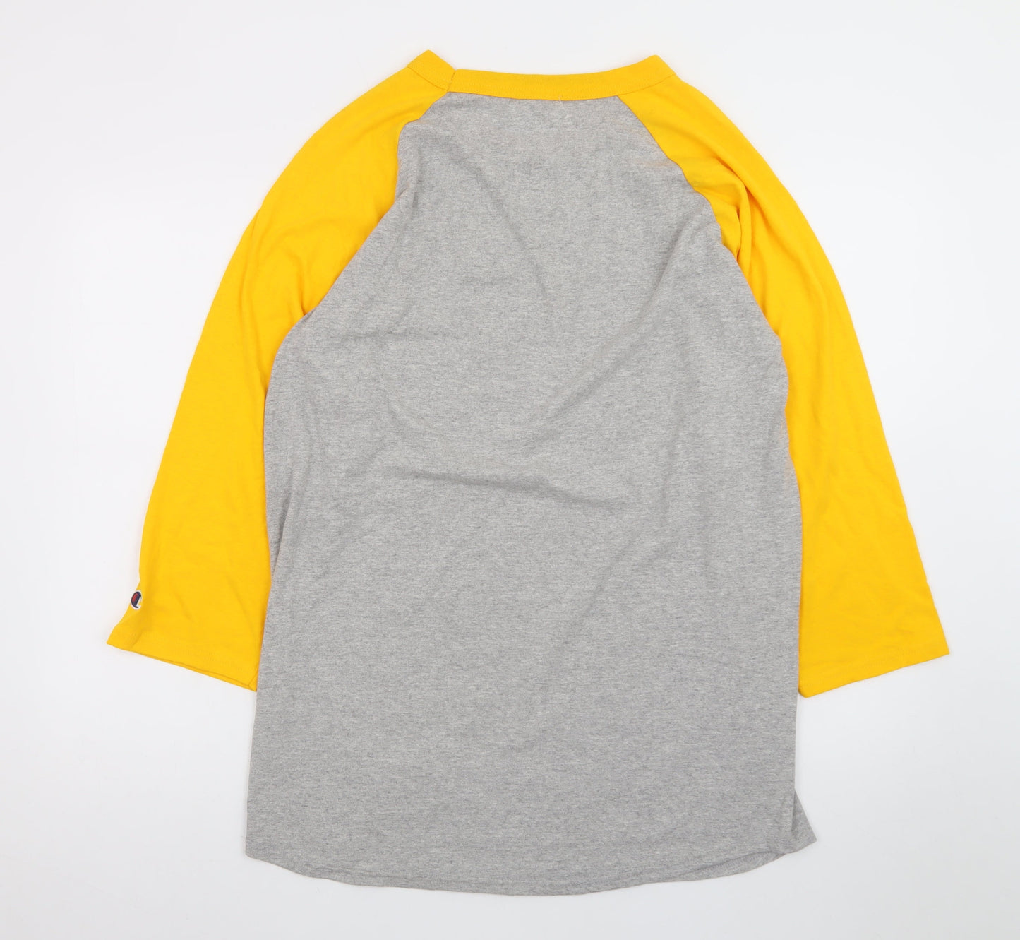 Champion Men's Grey Yellow 3/4 Sleeve Raglan T-Shirt Size L