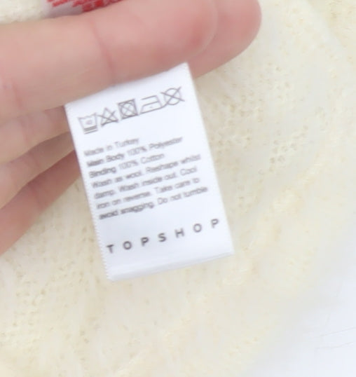 Topshop Women Ivory Petite Size 4 Fuzzy Tie Front V-Neck Cardigan
