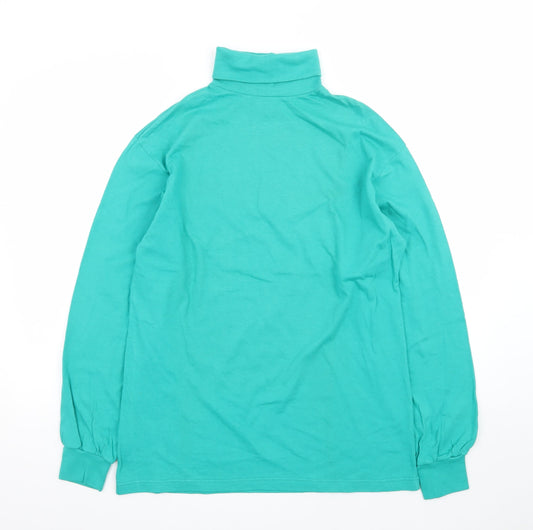 Hanes Women's Green Roll Neck Long Sleeve Cotton Jersey Top M