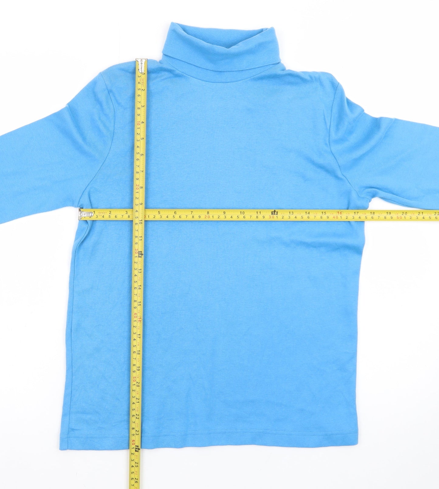 KR Essentials Womens Blue Cotton Petite Roll Neck Long Sleeve Top M