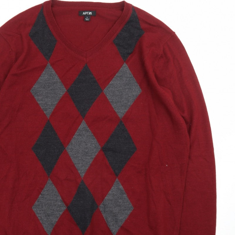 Additional view of APT.9 Men's Red Argyle V-Neck Knit jumper, size L