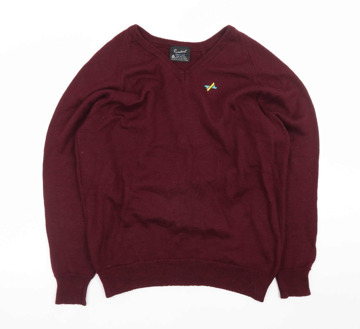 Resaknit Men Red Wool V-Neck Pullover Jumper XL