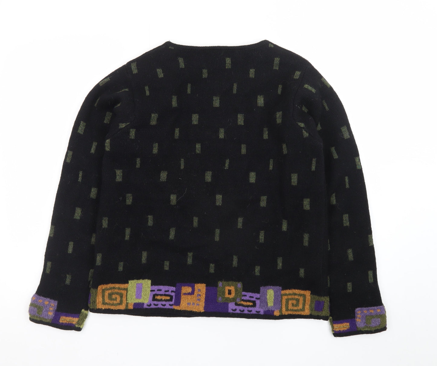 Icelandic Design Womens Black Wool Geometric Zip Cardigan S