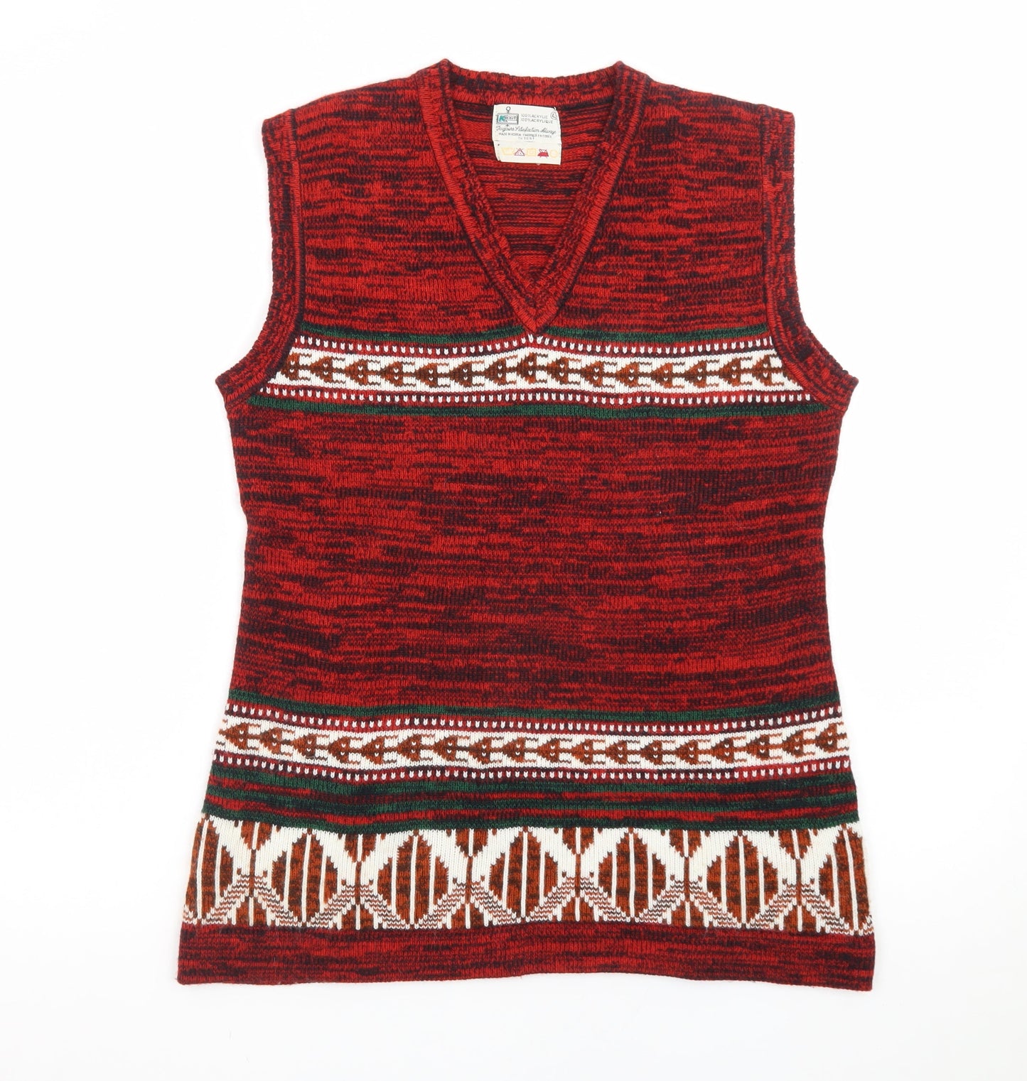 Kmart Men’s Red Fair Isle Knit Sleeveless Vest Jumper Size L