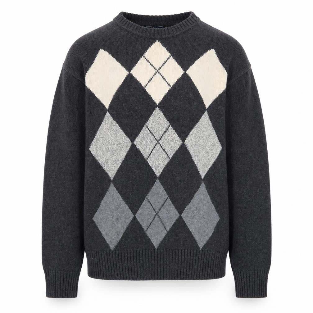 Dockers Men’s Grey Argyle Cotton Jumper XL Crew Neck Sweater