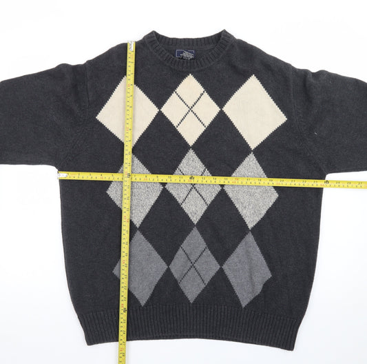 Dockers Men’s Grey Argyle Cotton Jumper XL Crew Neck Sweater