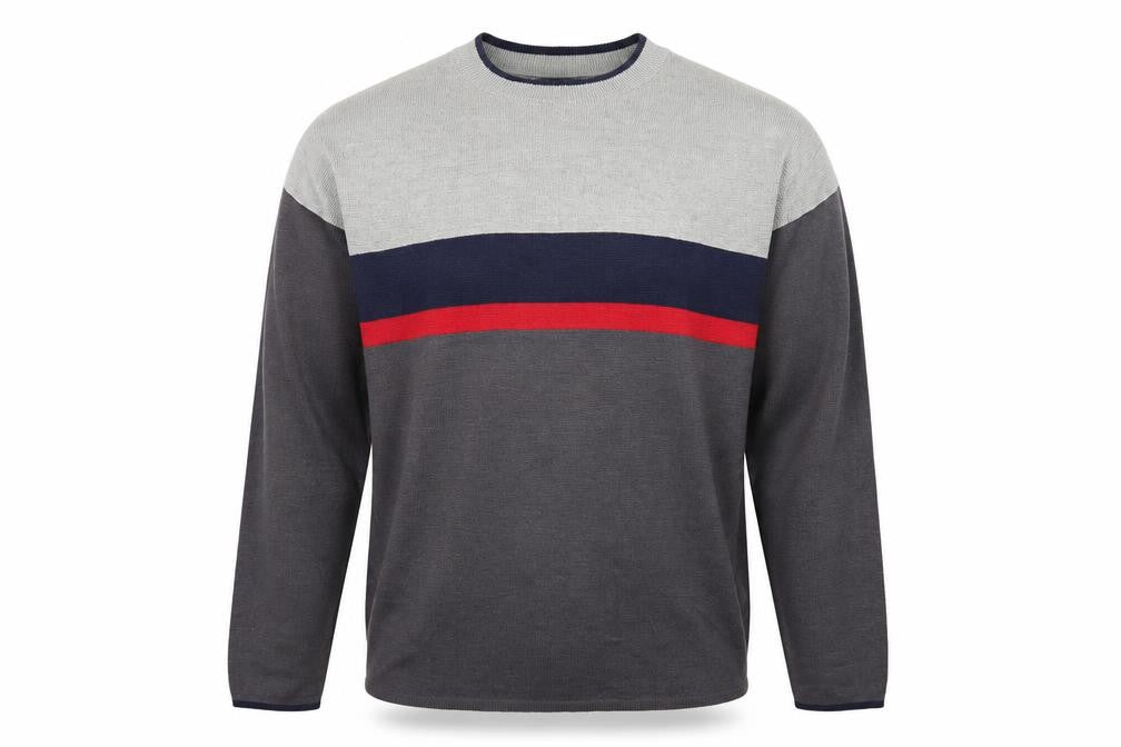 ECL Quality Clothing Men's Grey XL Striped Acrylic Crew Neck Jumper