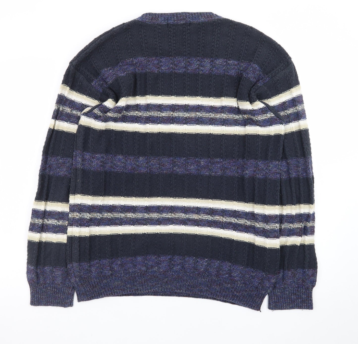 Westport Men's Blue Striped Cotton Blend Pullover Jumper Medium