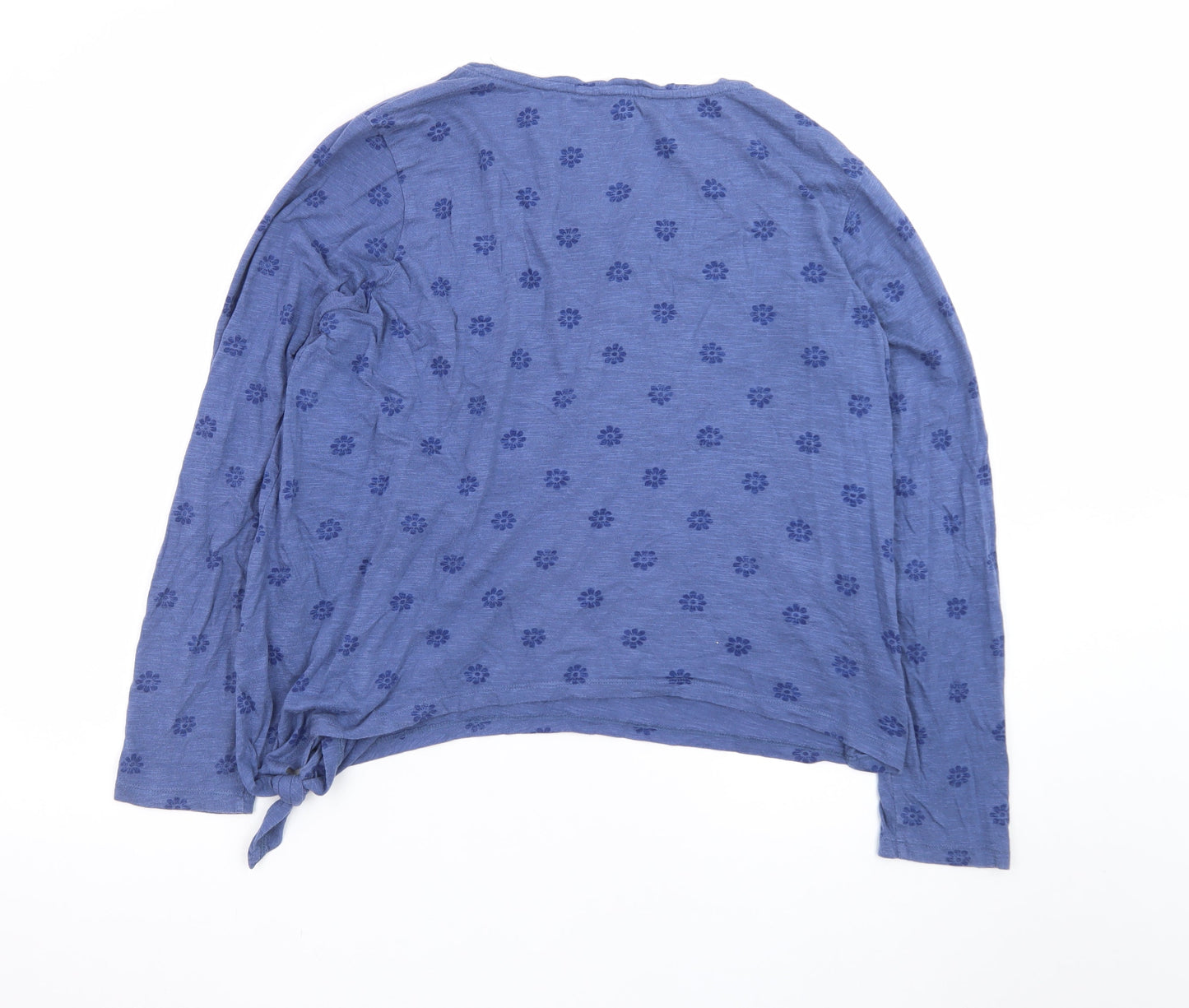 Fat Face Women's Blue Floral Tie Hem Long Sleeve Cotton Top Size 16