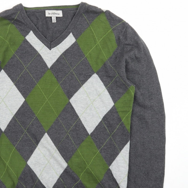 Additional view of Le Château Men’s Grey Argyle V-Neck Knit jumper L