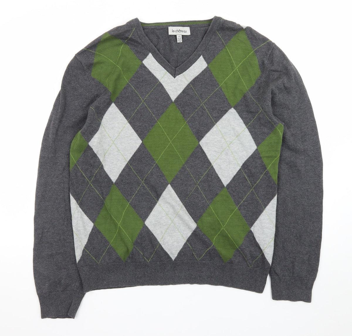 Back view of Le Château Men’s Grey Argyle V-Neck Knit jumper L