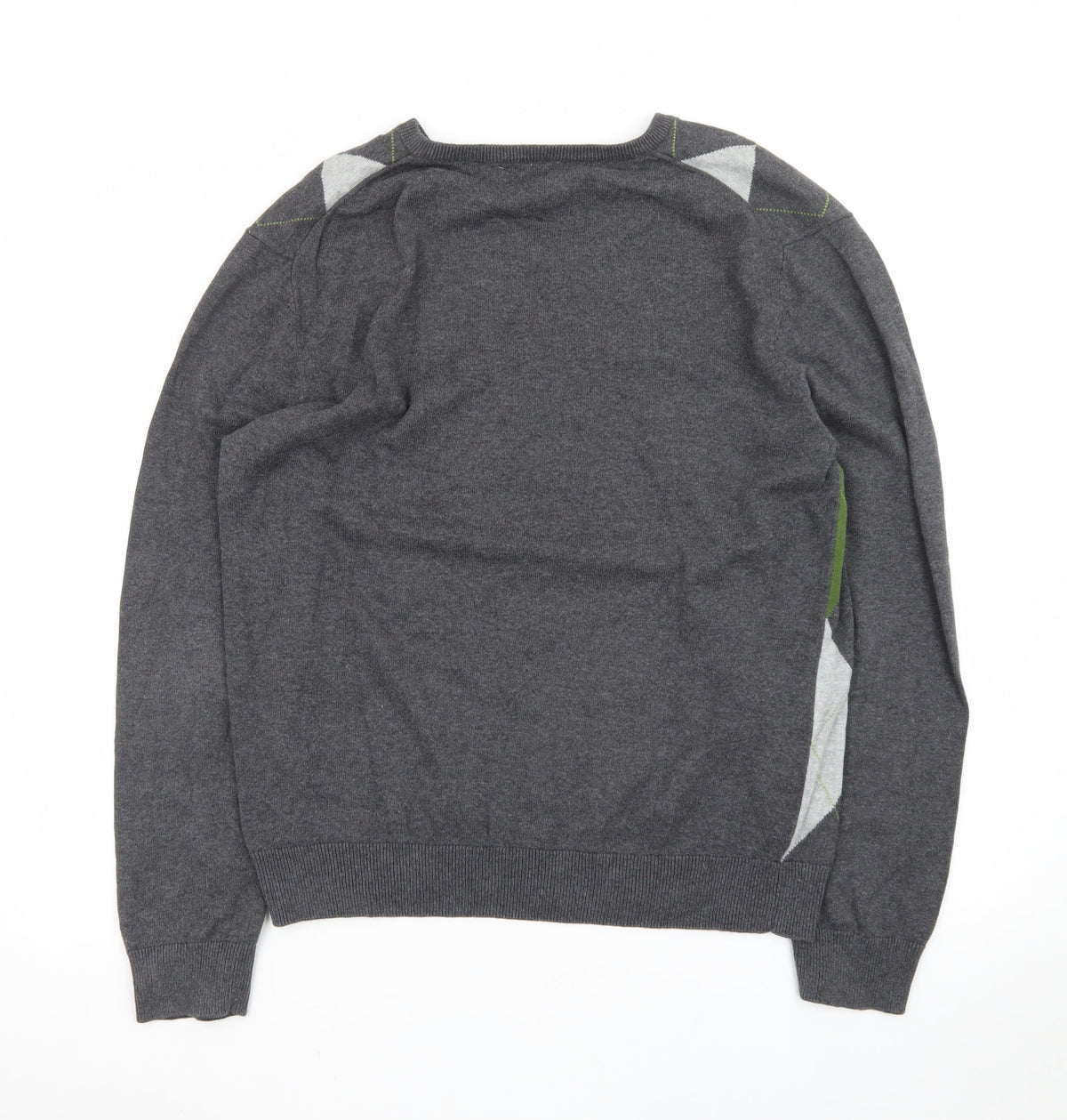 Brand and care label for Le Château Men’s Grey Argyle V-Neck Knit jumper L