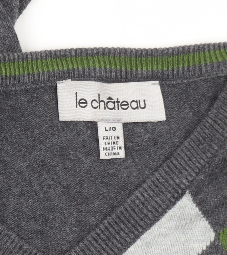 Additional view of Le Château Men’s Grey Argyle V-Neck Knit jumper L