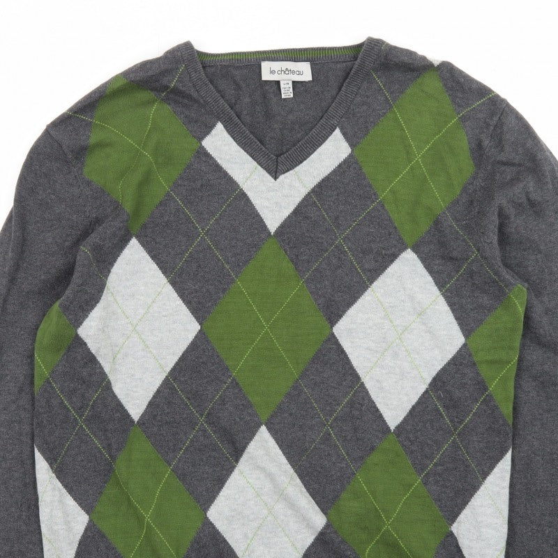 Additional view of Le Château Men’s Grey Argyle V-Neck Knit jumper L